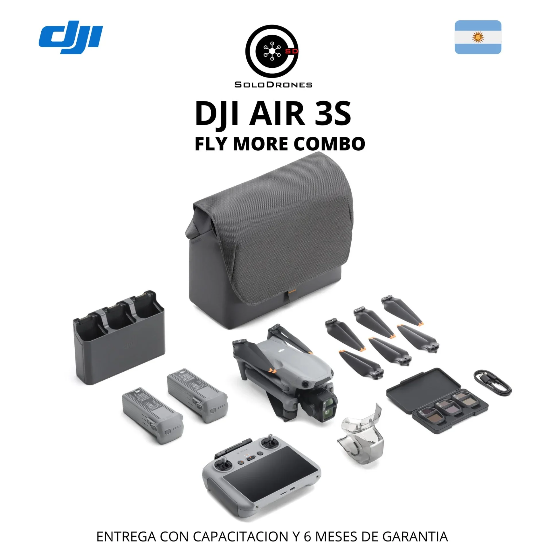 DJI Air 3S Fly More Combo con dron, control remoto RC2 Screen, baterías y accesorios completos