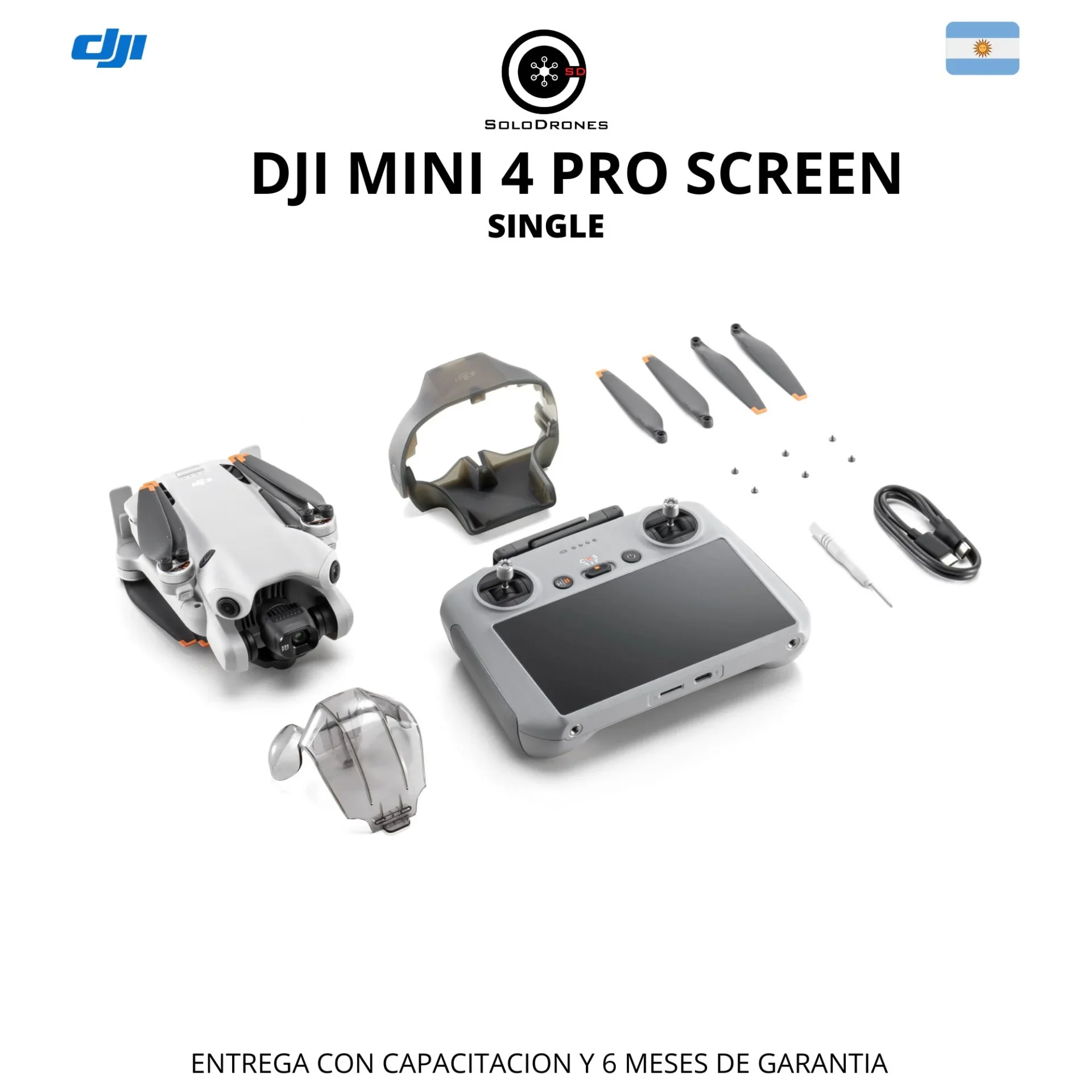 DJI Mini 4 Pro Single con control remoto RC-N2, tres baterías, hub de carga y accesorios incluidos